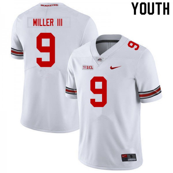 Ohio State Buckeyes #9 Jack Miller III Youth Stitch Jersey White OSU4731